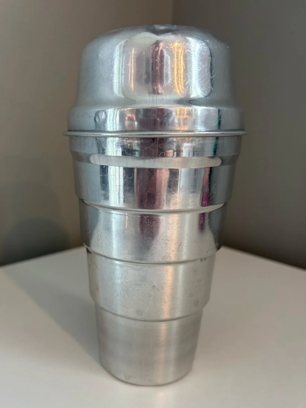 Vintage Aluminum Stacked Tiered Measuring 2 Cup Cocktail Mixer Shaker with Top